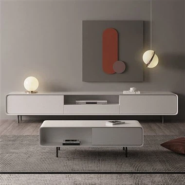 সাদা ফ্লোর-স্ট্যান্ডিং টিভি ক্যাবিনেট